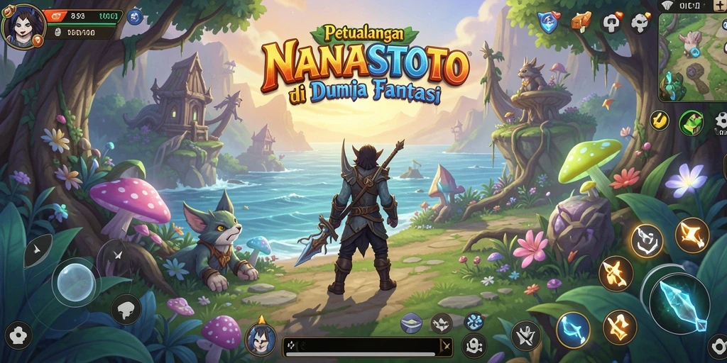 Tangkapan layar utama NANASTOTO menampilkan aksi seru dan dunia fantasi yang menawan.