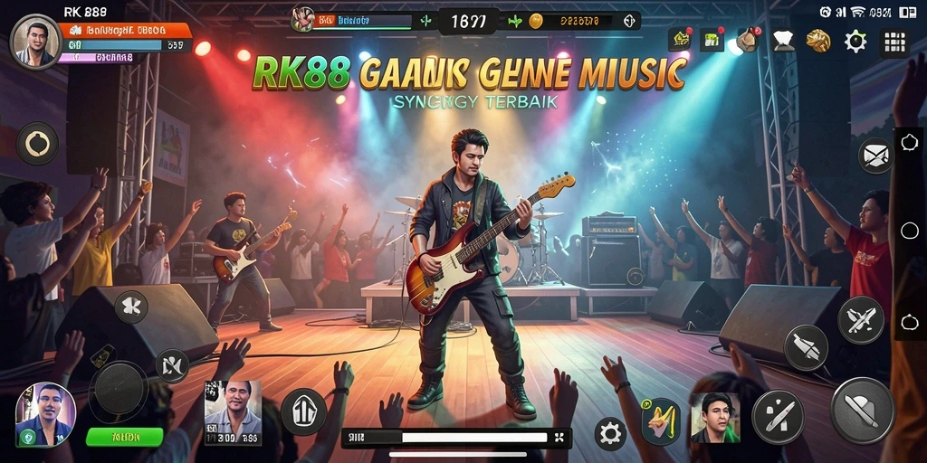 Tangkapan layar gameplay RK88 menampilkan momen seru saat bermain musik.